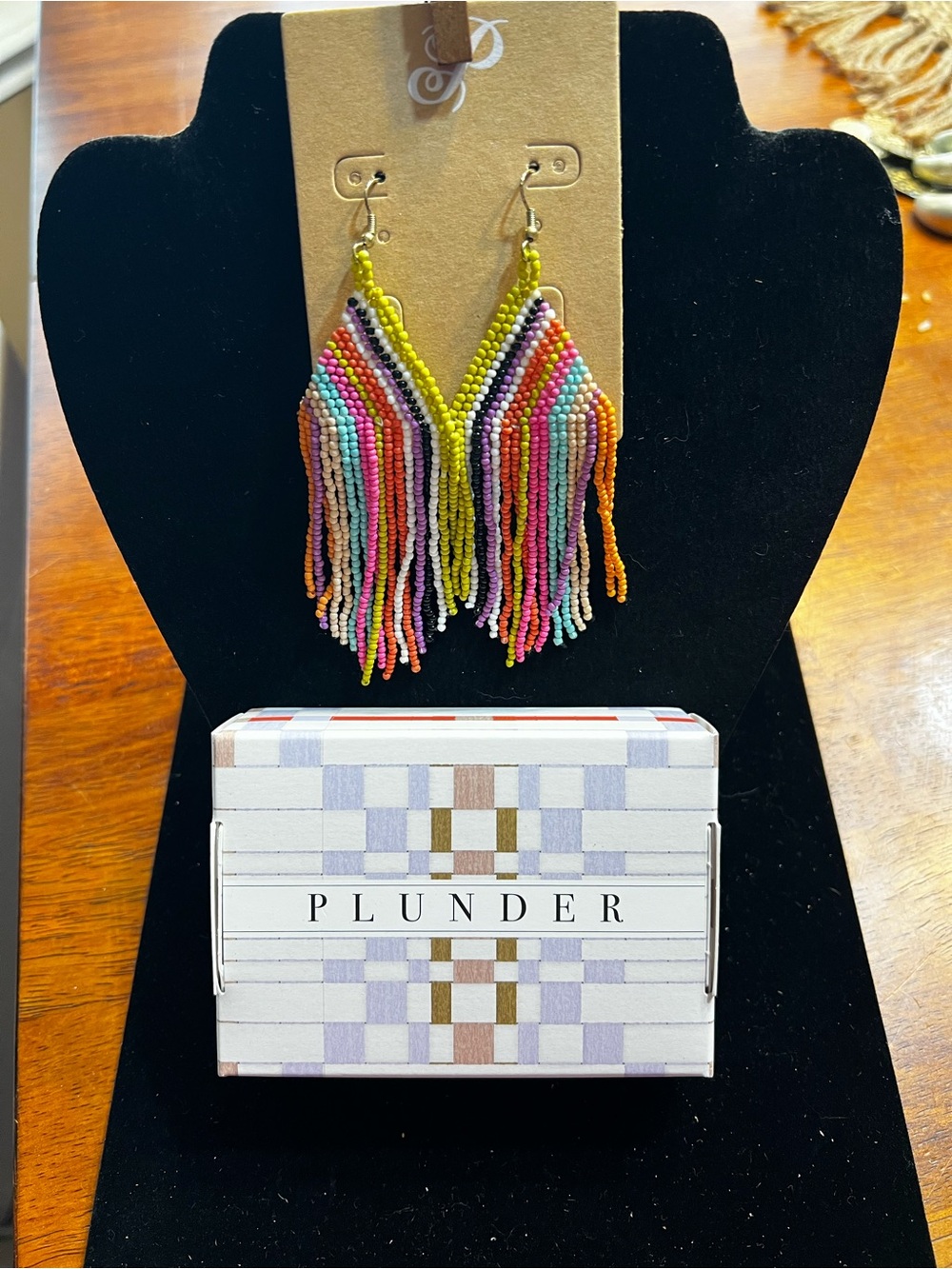 Plunder Multicolor Beaded Fringe Earrings with Yellow Detail